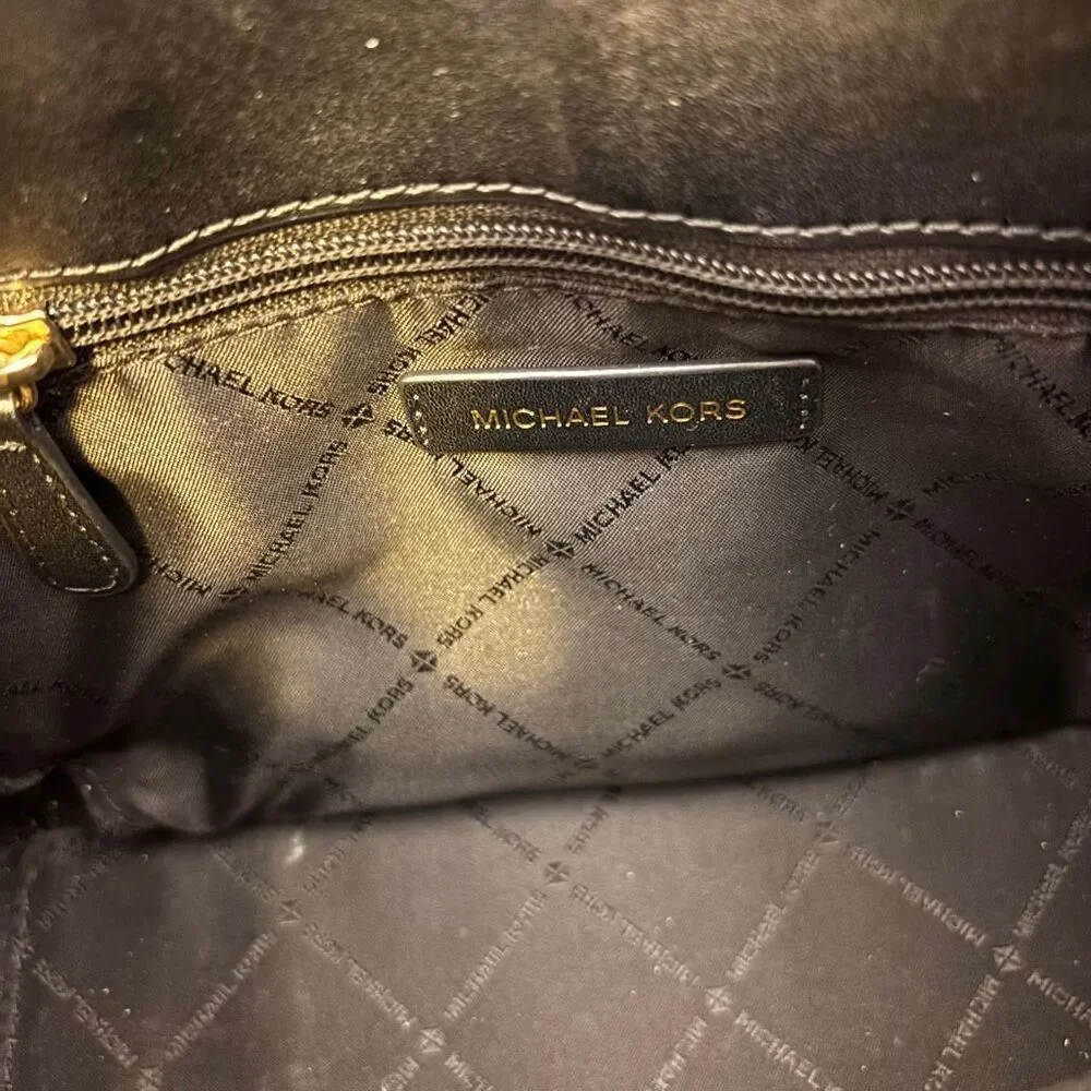 Michael Kors‎ Black Leather Reed Center Logo MK Satchel Purse
